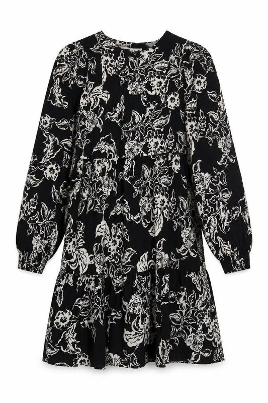 Marks & Spencer Floral Shift Dress, Size 10, Black, Long Sleeve