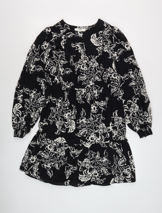 Marks and Spencer Women's Black Floral Shift Dress, Size 8