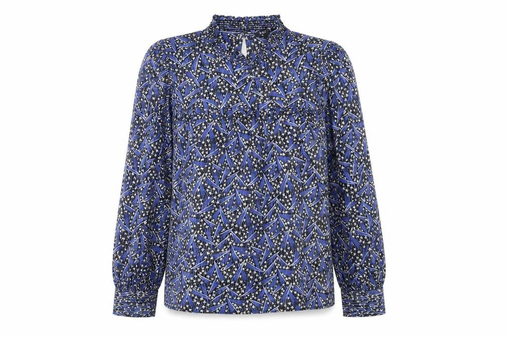 Marks & Spencer Women's Blue Geometric Blouse - Size 14