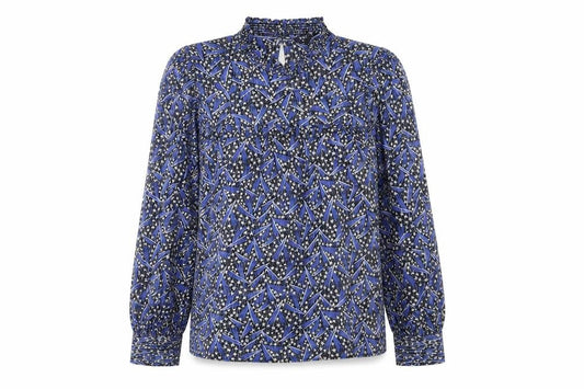 Marks and Spencer Women's Blue Geometric Blouse - Size 14