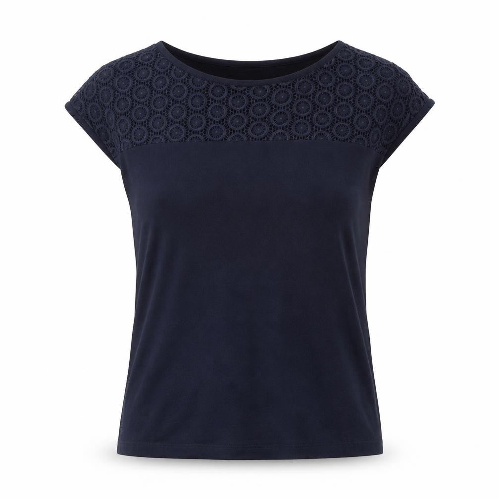 Precis Women's Blue Crochet Accent Cap Sleeve Top