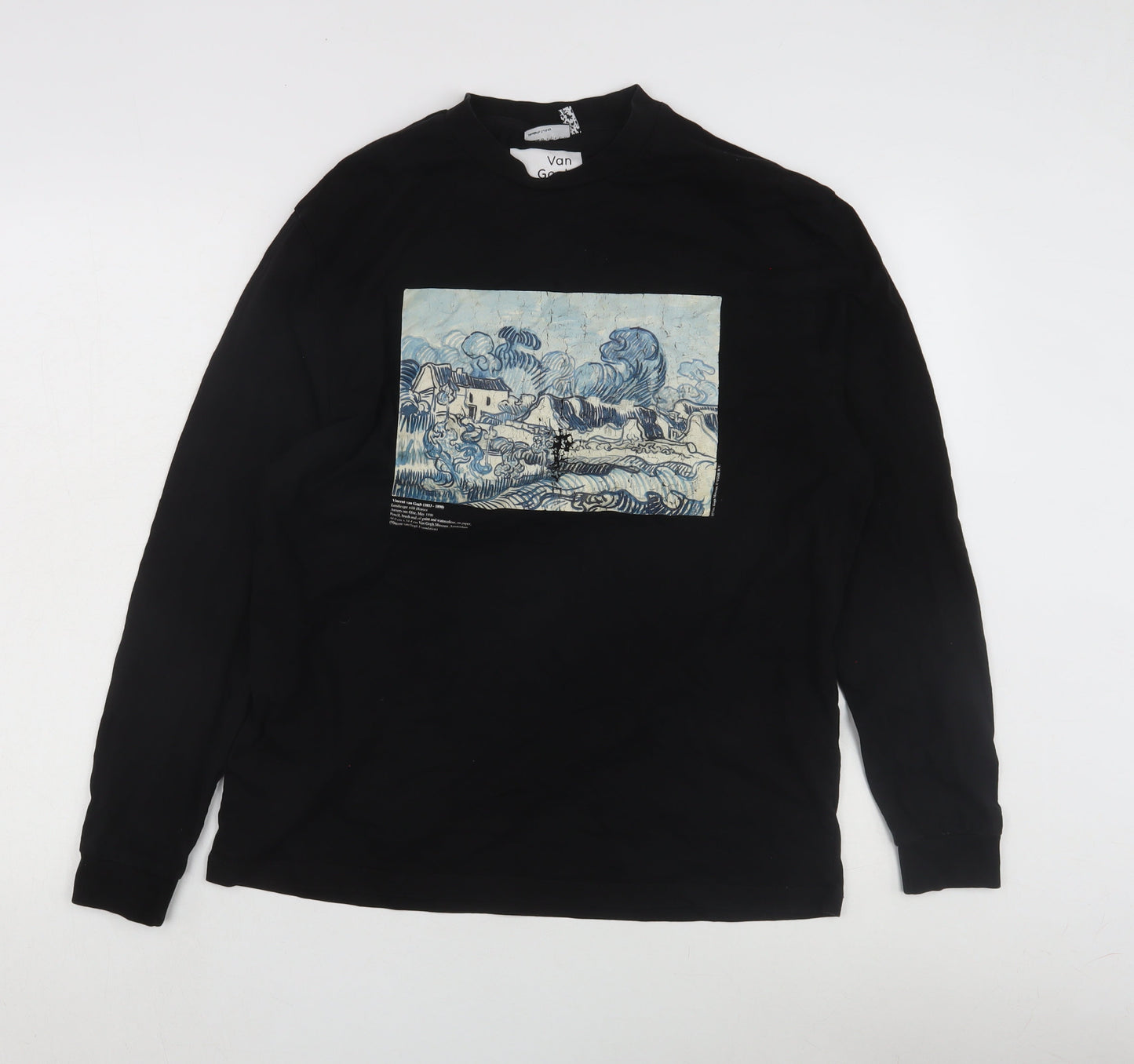 ASOS DESIGN Unisex Black Van Gogh Art T-Shirt, M, Long Sleeve