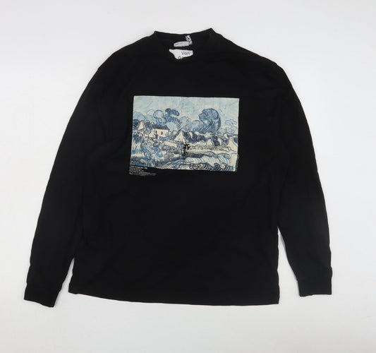 ASOS DESIGN Unisex Black Van Gogh Art T-Shirt, M, Long Sleeve