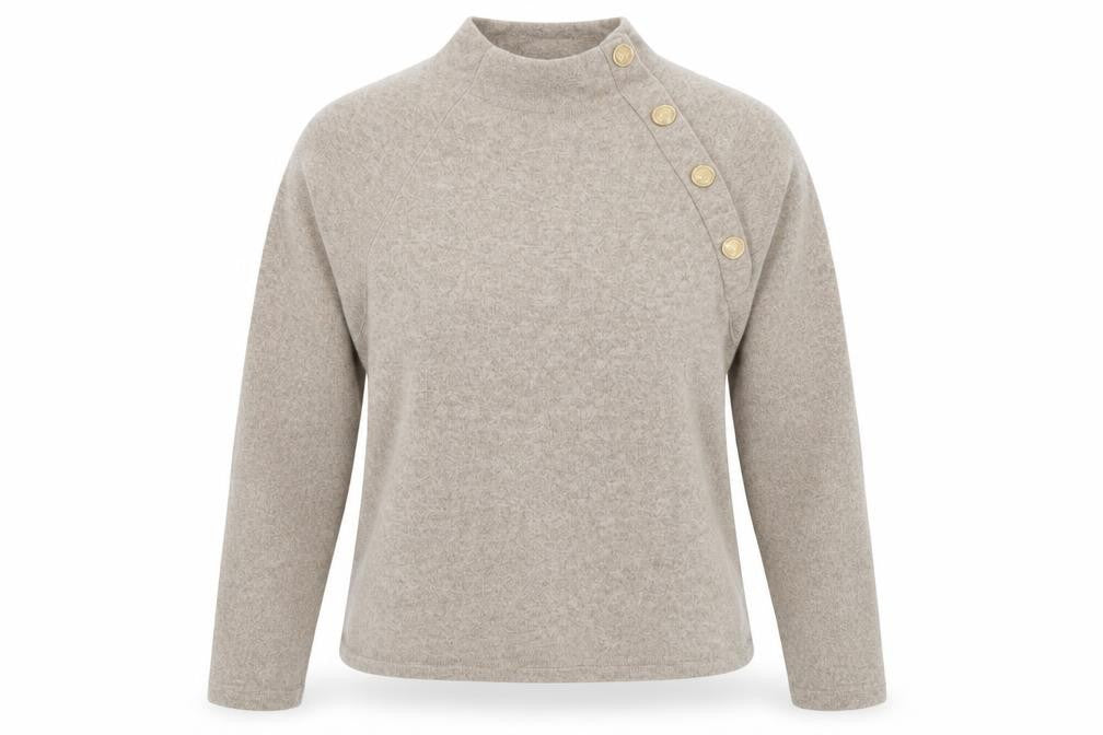 H&M Women's Beige Button Accent Mock Neck Jumper XS