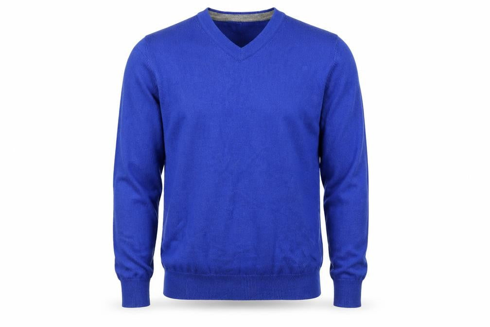 Guide London Men's Blue Wool V-Neck Pullover Jumper S