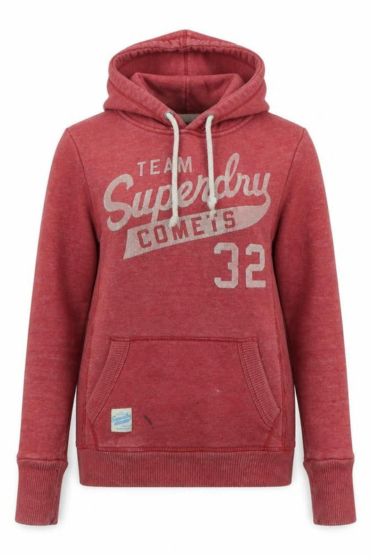 Superdry Women's Red Pullover Hoodie, XS, Casual Fleece