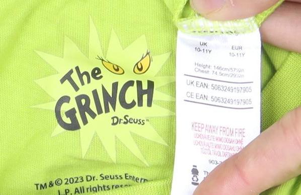Dr. Seuss Boys Green Grinch T-Shirt, Size 10, Christmas Fun