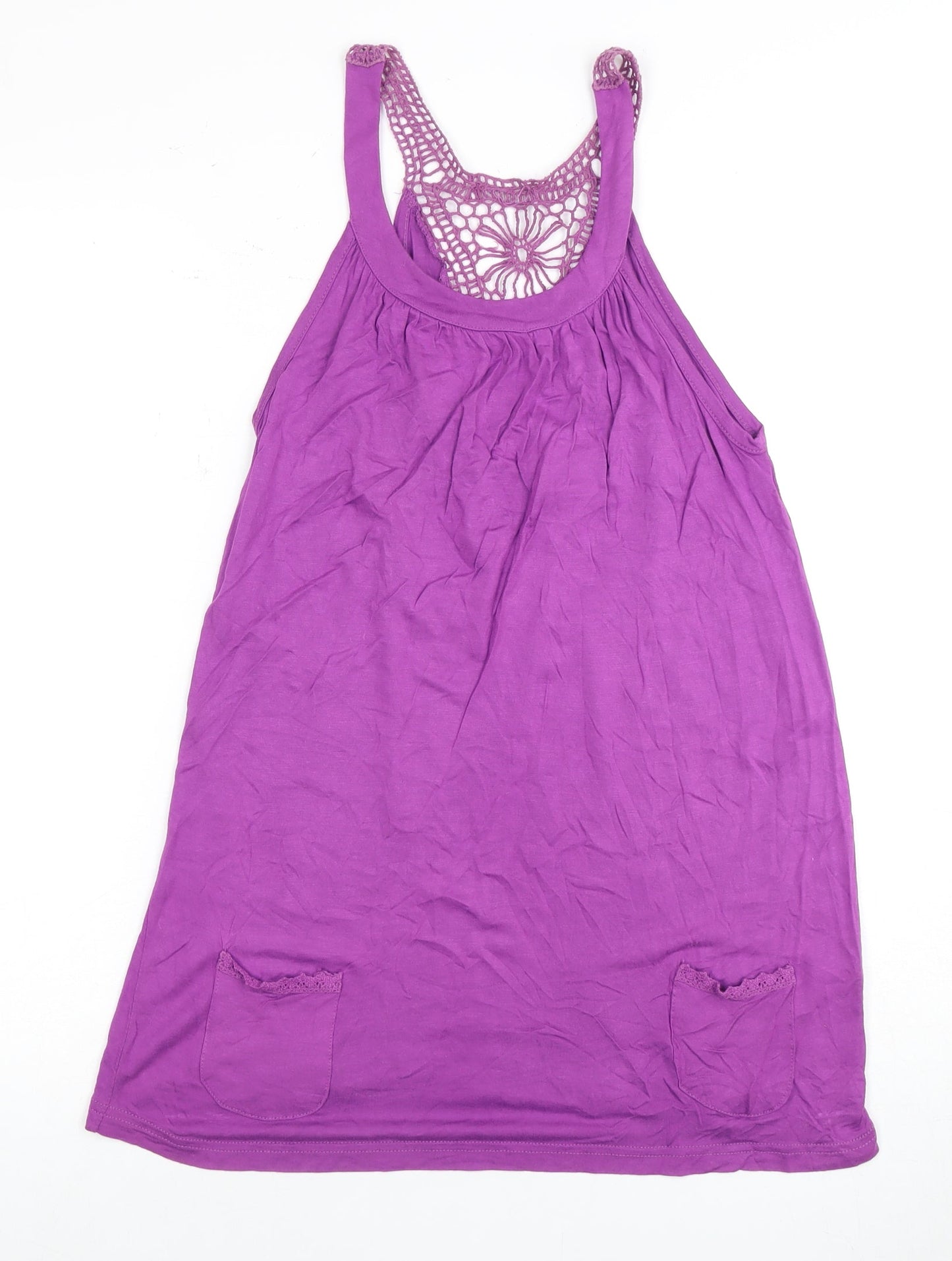 Etam Women's Purple Tank Top Size 12 with Crochet Detail