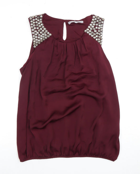 Redherring Women's Purple Sleeveless Beaded Blouse Size 14