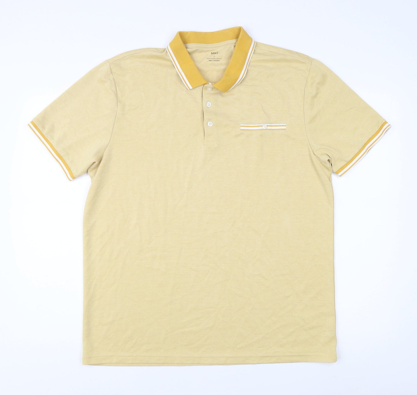 Marks and Spencer Men's Beige Polo Shirt - Size L