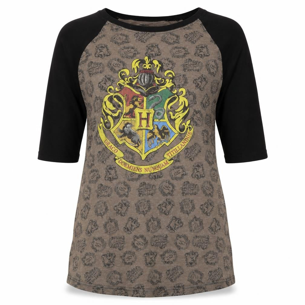Harry Potter Unisex Grey Ringer S T-Shirt 3/4 Sleeve