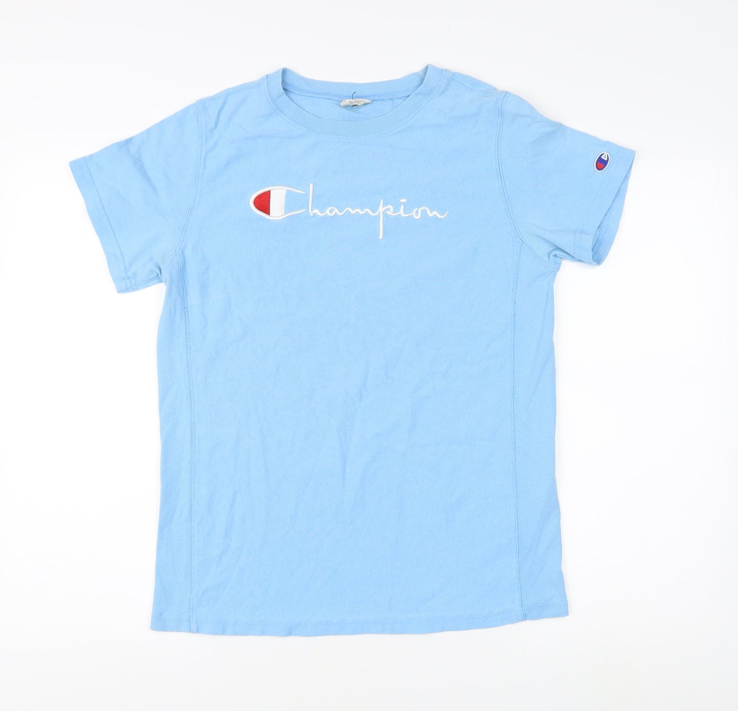 Champion Men's Blue Cotton T-Shirt, L, Embroidered, Casual