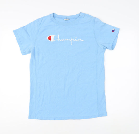 Champion Men's Blue Cotton T-Shirt, L, Embroidered, Casual