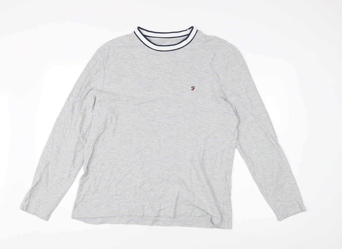 Farah Men’s Grey Crew Neck Long Sleeve T-Shirt, Size L