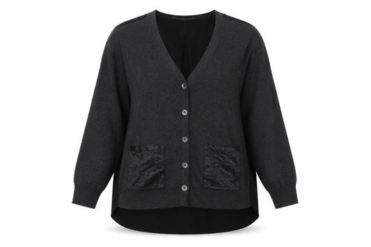 Karen Millen Grey V-Neck Women's Cardigan, Size S, 3/4 Sleeve, Casual