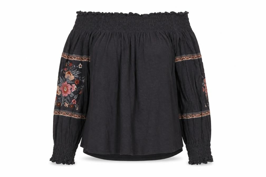 American Eagle Girls Black Floral Blouse S Off Shoulder