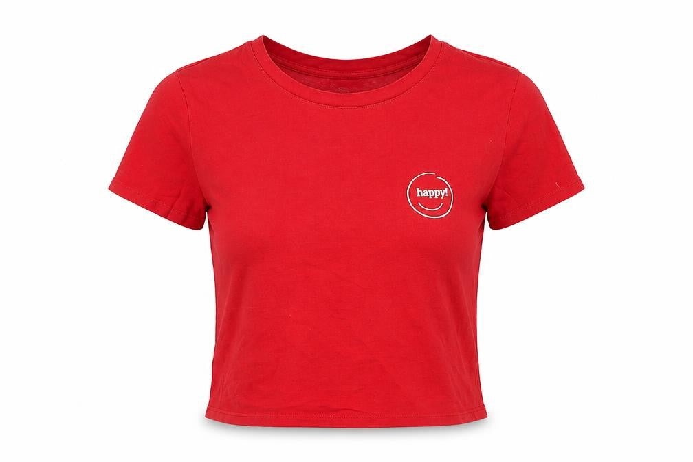 Monki Women's Red Cropped T-Shirt, Crew Neck, Size M