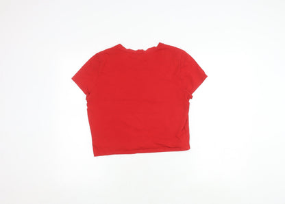 Monki Women's Red Cropped T-Shirt, Crew Neck, Size M