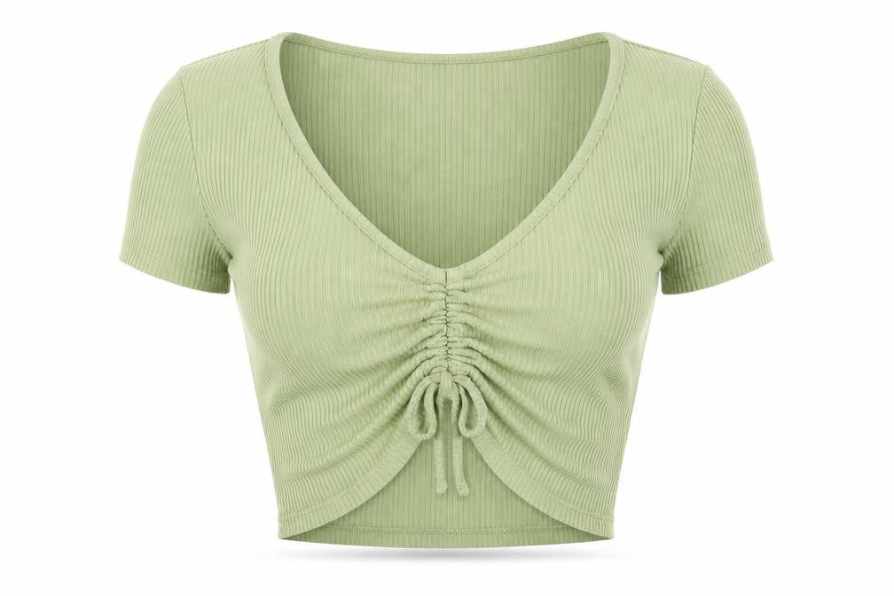 Pull & Bear Women's Green Cropped Knit T-Shirt M