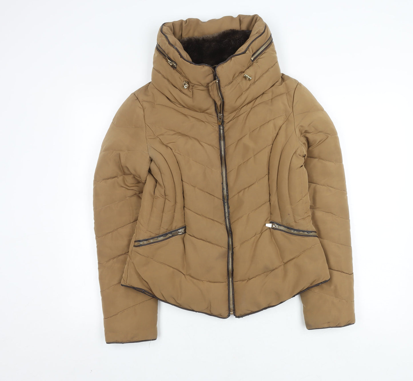 Zara Women's Brown Puffer Jacket, Large, Casual, Autumn/Winter