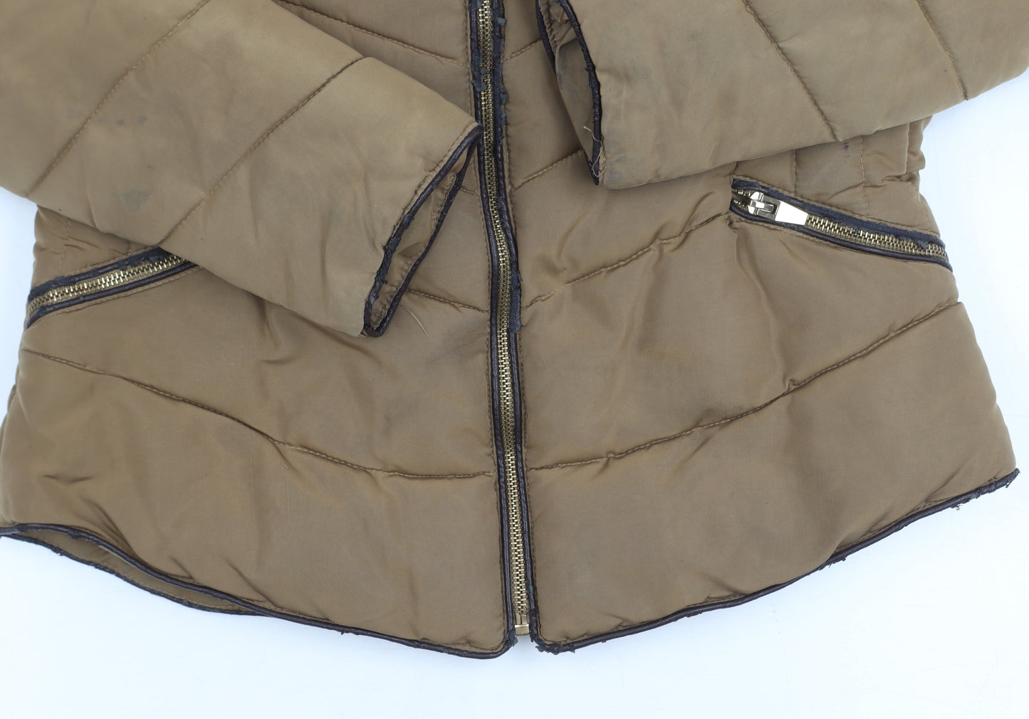 Zara Women's Brown Puffer Jacket, Large, Casual, Autumn/Winter