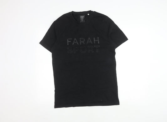 Farah Sport Men's Black Large T-Shirt, Crew Neck, Cotton
