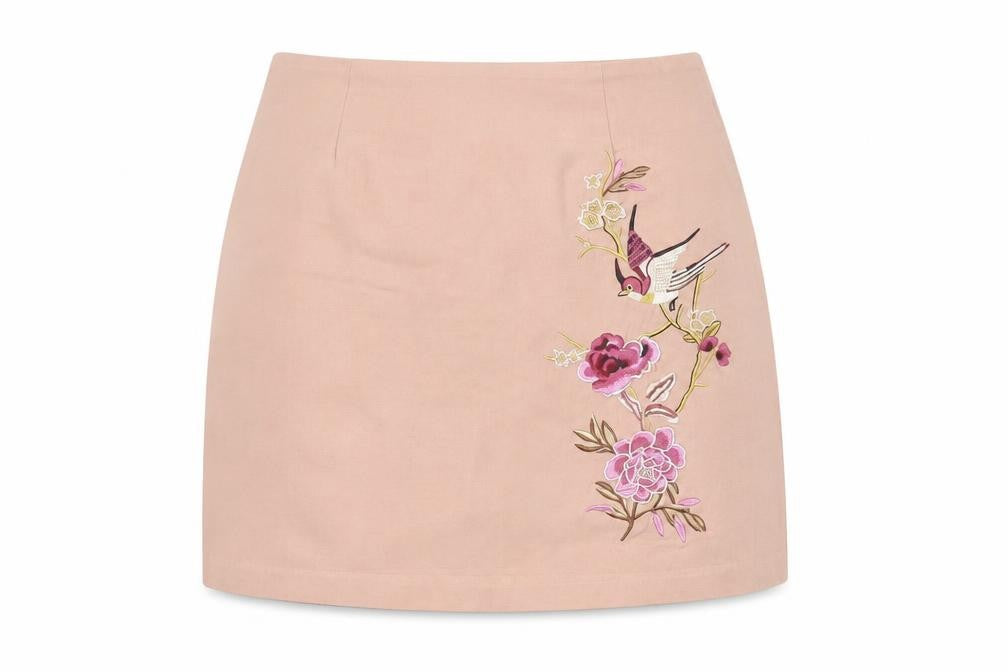 New Look Women's Beige Embroidered Skirt, Size 10