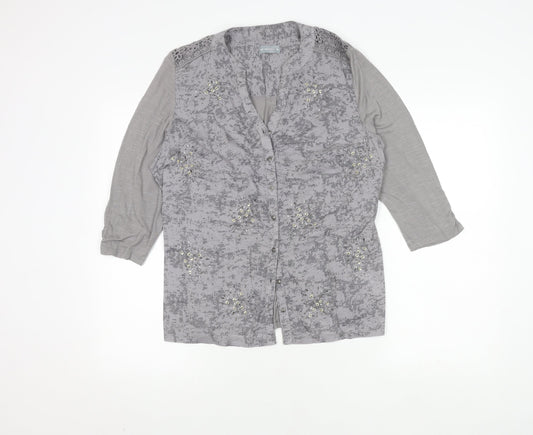 Marks and Spencer Women's Grey Button-Up Top Size 14
