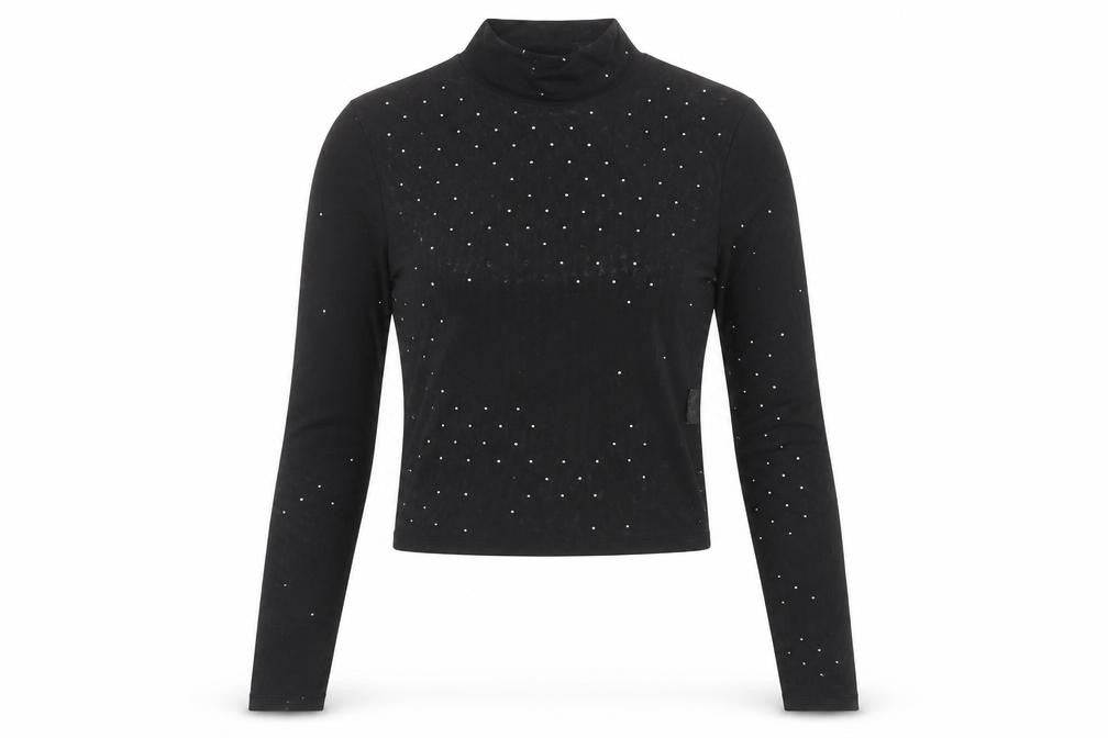 Pull & Bear Women's Black Crop Top Size 2 Long Sleeve