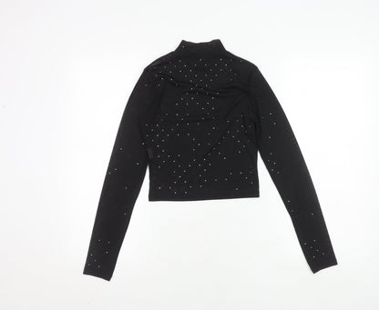Pull&Bear Women's Black Crop Top Size 2 Long Sleeve