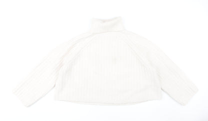 Zara Women White Roll Neck Cable-Knit Jumper M