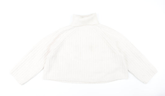 Zara Women White Roll Neck Cable-Knit Jumper M