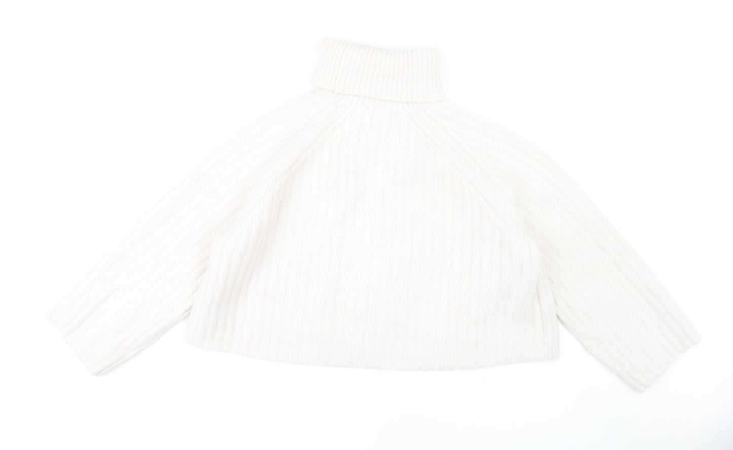Zara Women White Roll Neck Cable-Knit Jumper M