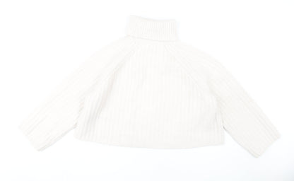 Zara Women White Roll Neck Cable-Knit Jumper M