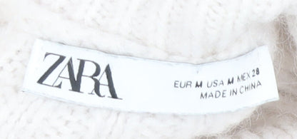 Zara Women White Roll Neck Cable-Knit Jumper M