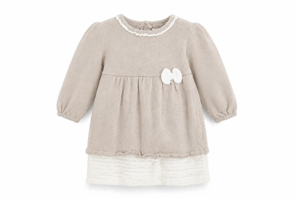 Rachel Ashwell Beige Baby Dress with Bow, 6-9 Months