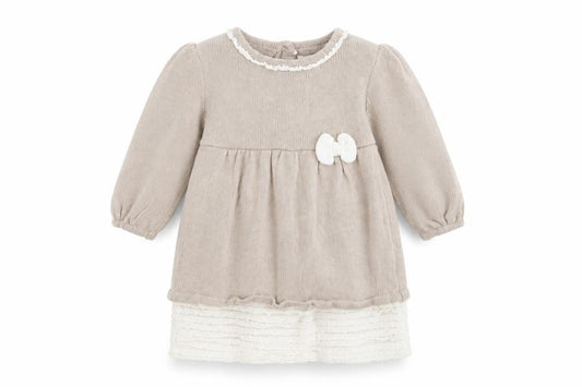 Rachel Ashwell Beige Baby Dress with Bow, 6-9 Months