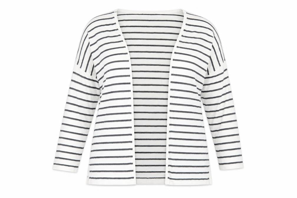 Warehouse Women’s White Striped Open Front Cardigan, Size 12