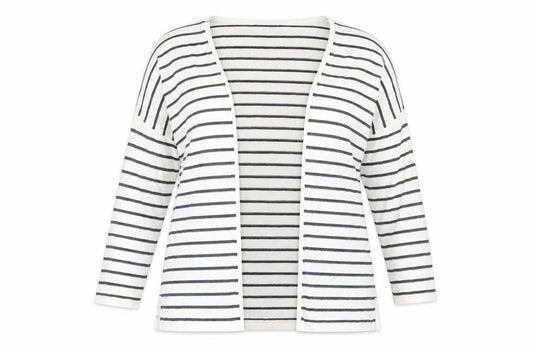 Warehouse Women’s White Striped Open Front Cardigan, Size 12
