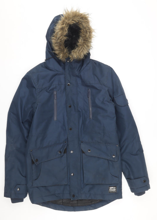Supply & Demand Men's Blue Faux Fur Trim Parka XS