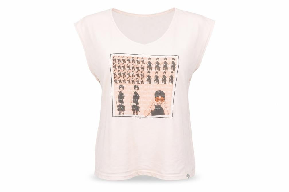 O'Neill Women's Pink Graphic T-Shirt V-Neck Size L