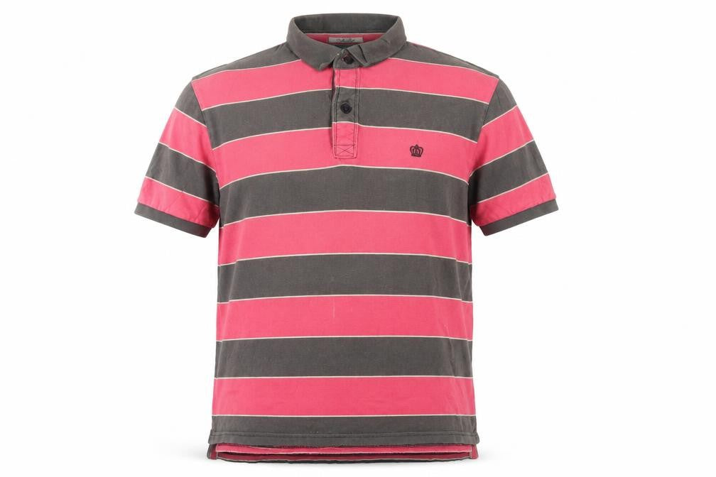 Next Men's Red Striped Polo L Short Sleeve Cotton