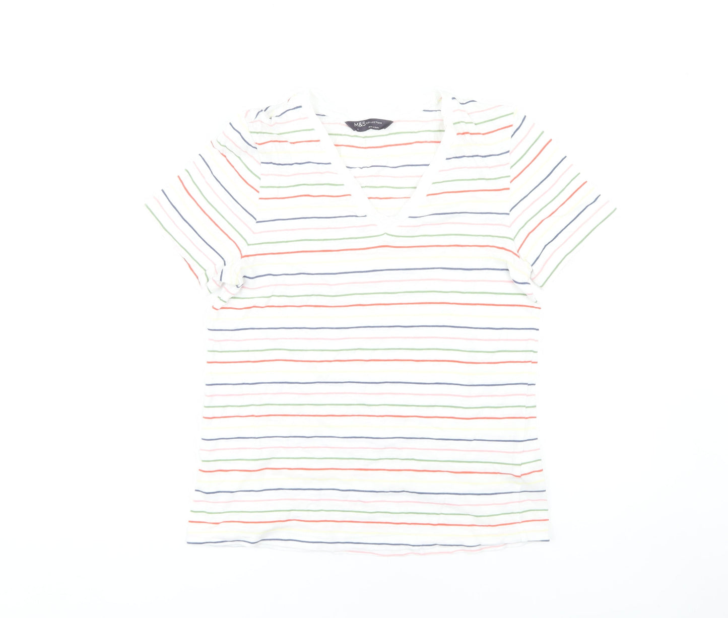 Marks and Spencer Women's Multicoloured Striped T-Shirt Size 8