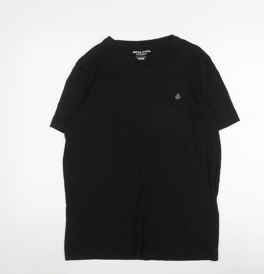 Jack & Jones Men's Black T-Shirt Large, Cotton, Regular Fit