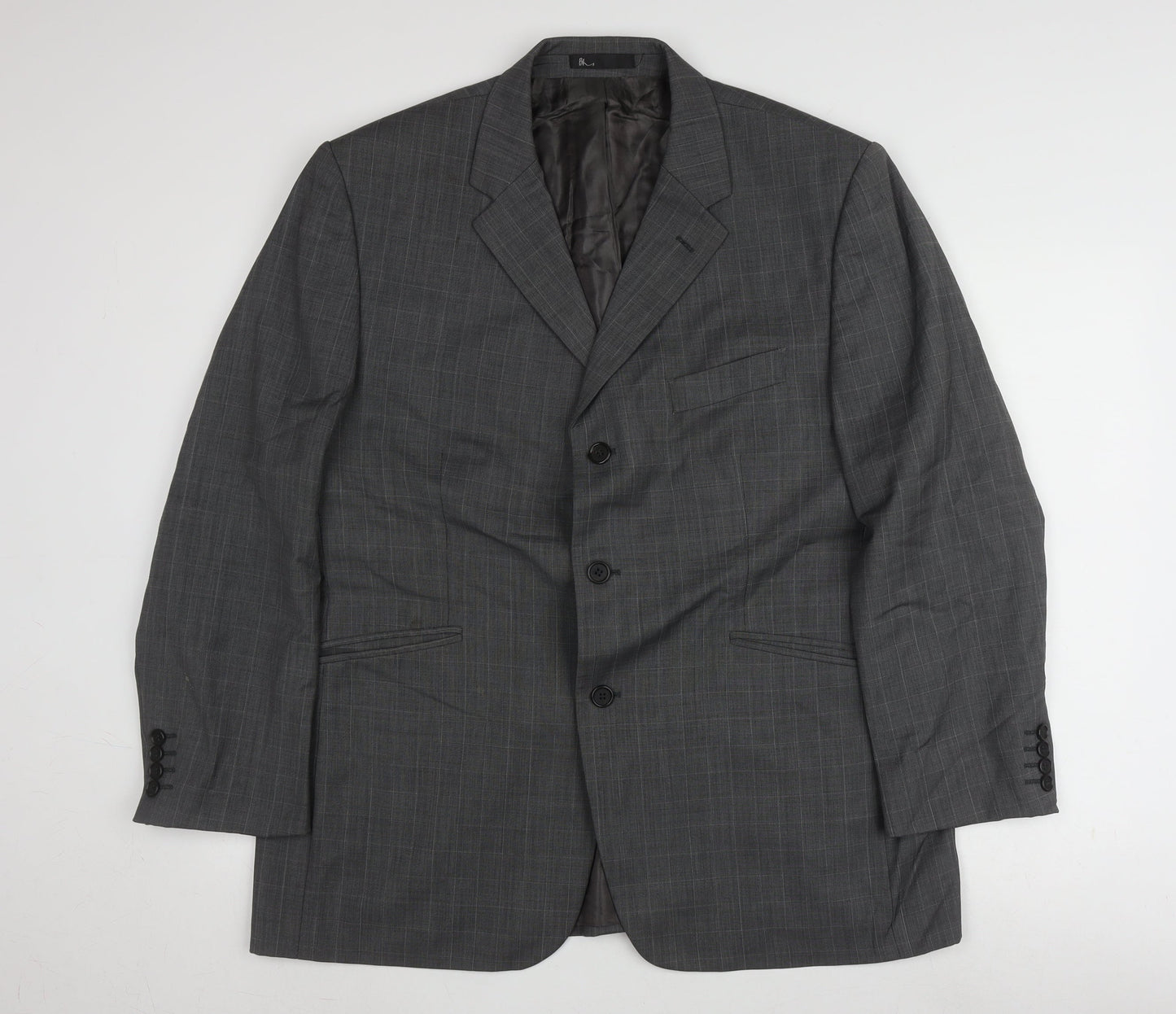 Marks and Spencer Men's Grey Check Blazer, Size 44S, Three-Button