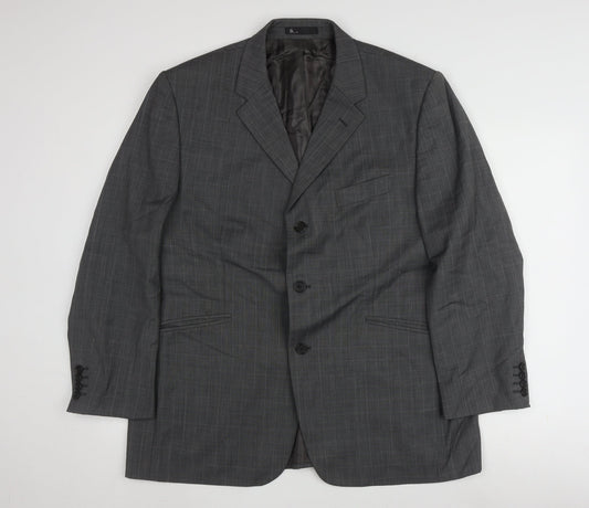 Marks and Spencer Men's Grey Check Blazer, Size 44S, Three-Button