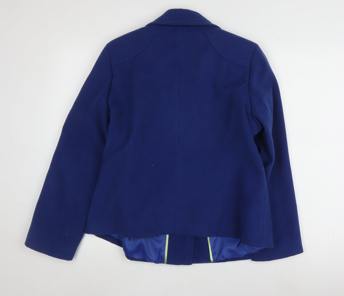 Bm Women's Blue Mid-Length Coat, Size 14, Button Collar