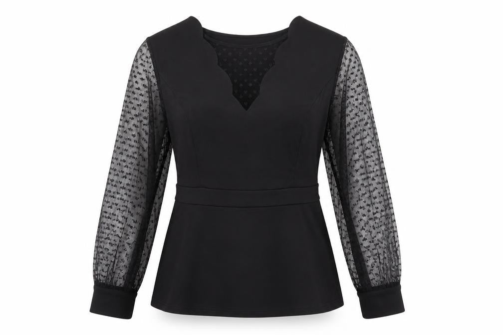 Grace Karin Women's Black V-Neck Blouse, Elegant Long Sleeve Top