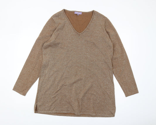 Michele Hope Women's Brown V-Neck Pullover Jumper Size 18