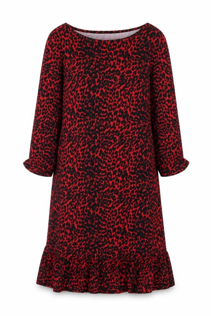 Sonsandar Red Animal Print Women's Dress, Long Sleeve, Size 10